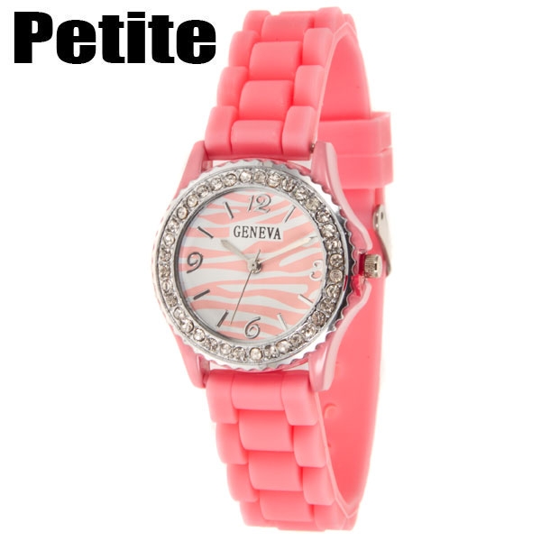 Wholesale strawberry Sherbert Petite silicone watch zebra print inch crystal rhi