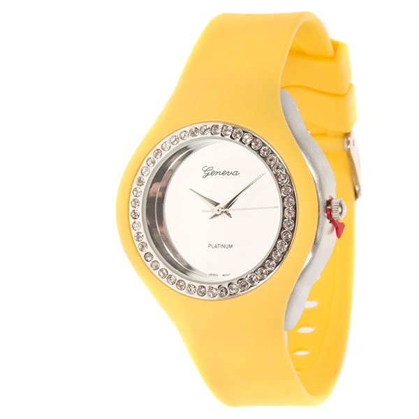 Wholesale yellow smooth silicone watch sophisticated chrome crystal rhinestones