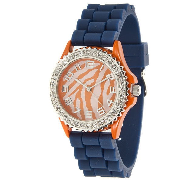 Wholesale auburn silicone watch zebra print inch crystal rhinestones