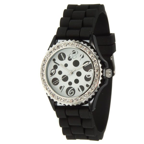 Wholesale black silicone watch polka dot crystal rhinestones
