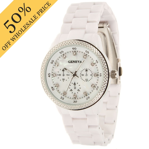 Wholesale white plastic band watch white inch silver accents