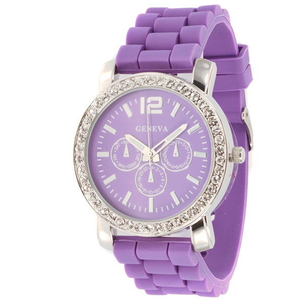 Wholesale lavander Large Silicone stone rubber watch band crystal rhinestones su