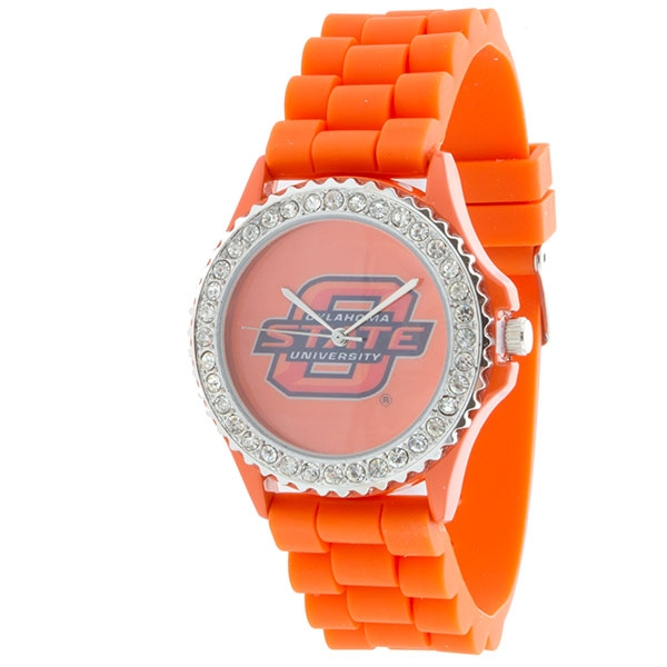 Wholesale orange Silicone watch band crystal rhinestones surrounding Oklahoma St