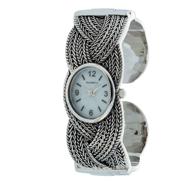 Wholesale textured silver finish watch elegant braided oval