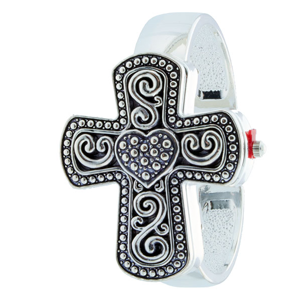 Wholesale silver hinge band watch inch inch cross flips open reveal watch
