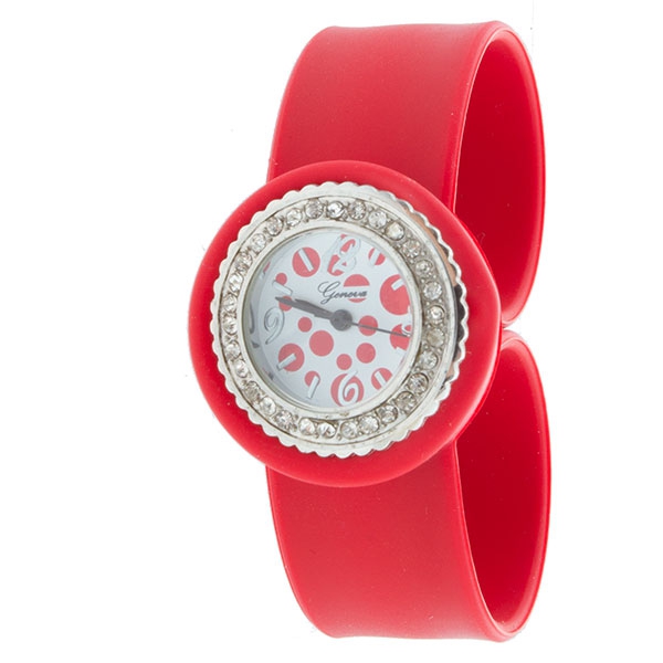 Wholesale red silicone snap watch polka dot crystal rhinestones