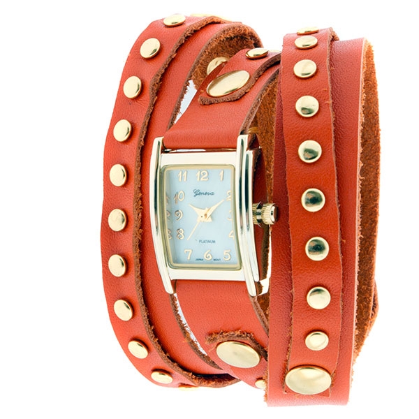 Wholesale orange wrap watch polished gold square gold studs