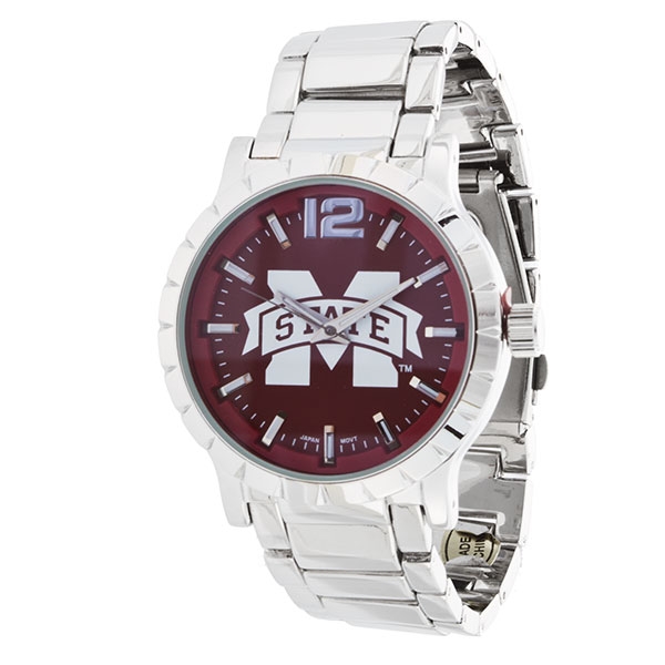 Wholesale collegiate watches MEN Silver band Mississippi State logo watch