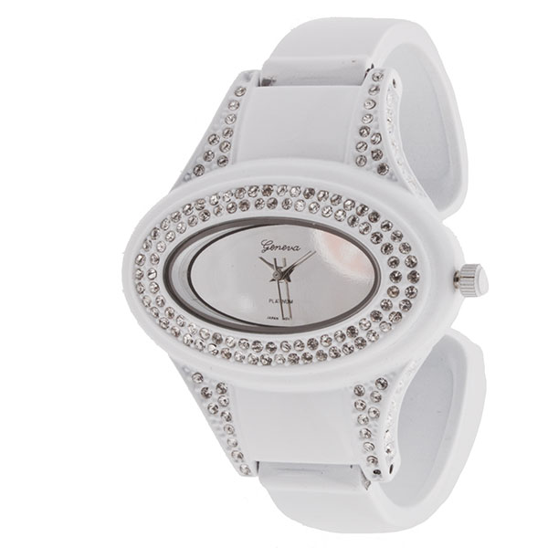 Wholesale white metal cuff watch covered small rhinestone accents
