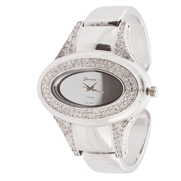Wholesale silver toned metal cuff watch covered small rhinestone accents