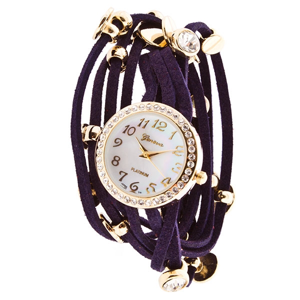 Wholesale navy Blue wrap band watch gold silver studs