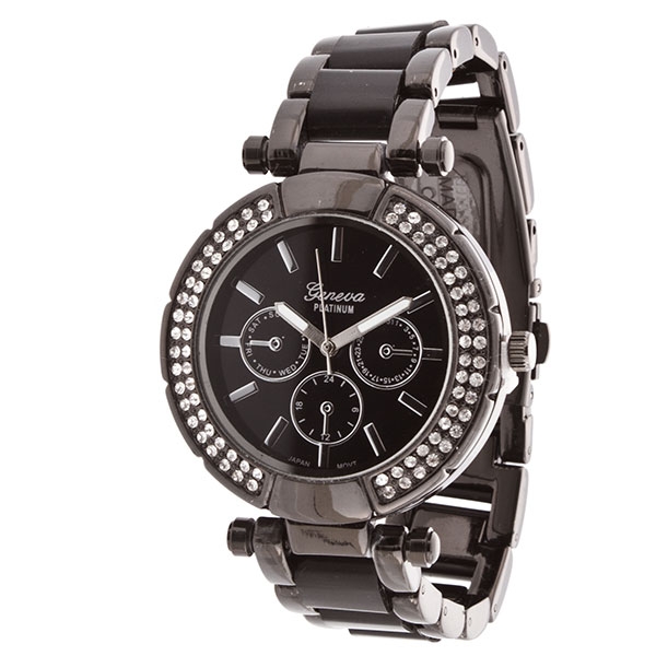 Wholesale hematite toned metal band watch black hard acrylic rhinestones Dials a