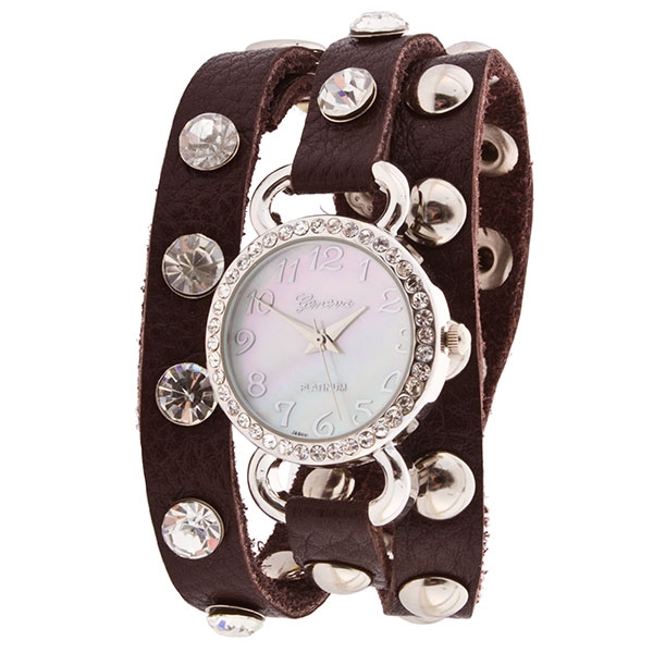 Wholesale leather band wrap band watch large crystal rhinestones iridescent moth