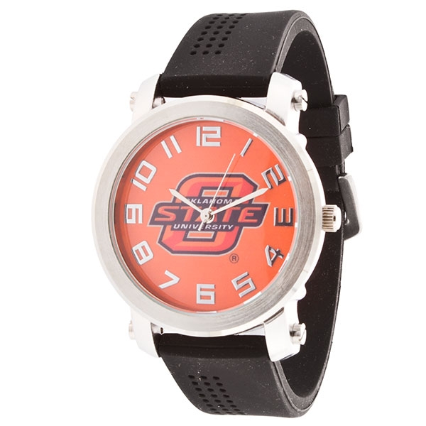 Wholesale black silicone band watch orange licensed inch Oklahoma State logo sil