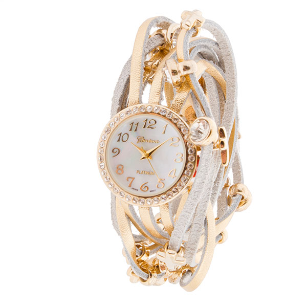 Wholesale gold wrap band watch round gold accents crystal rhinestones