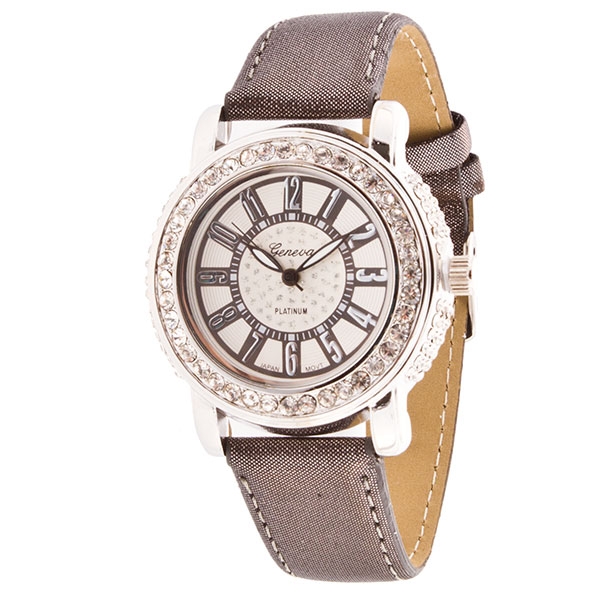 Wholesale brown linen band watch crystal rhinestones surrounding