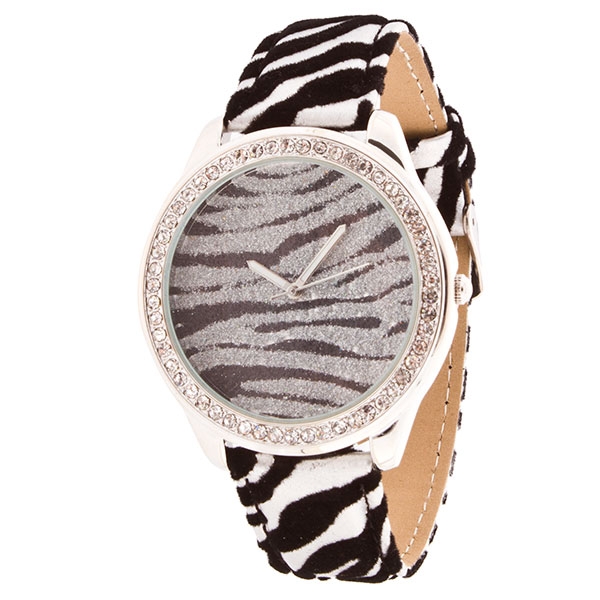 Wholesale zebra print watch zebra silver accents crystal rhinestones
