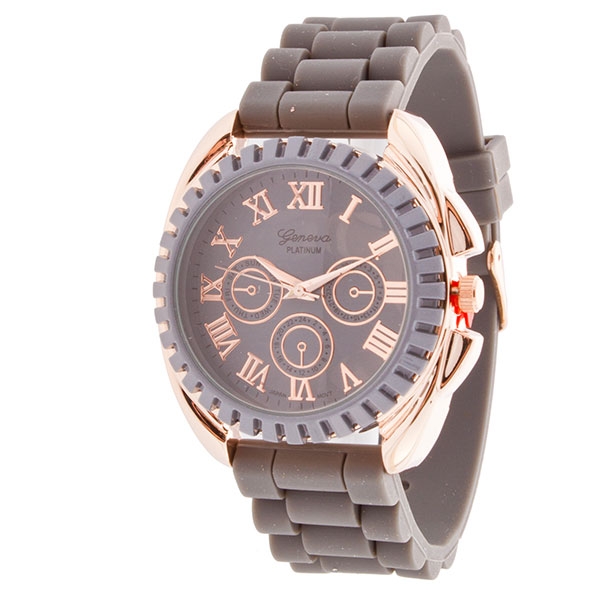 Wholesale grey silicone watch rose gold detail inch round surrounding frame Dial