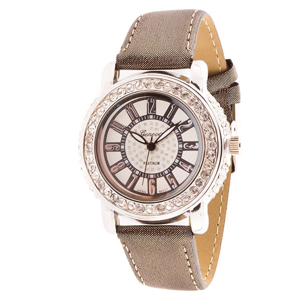 Wholesale silver linen band watch crystal rhinestones surrounding