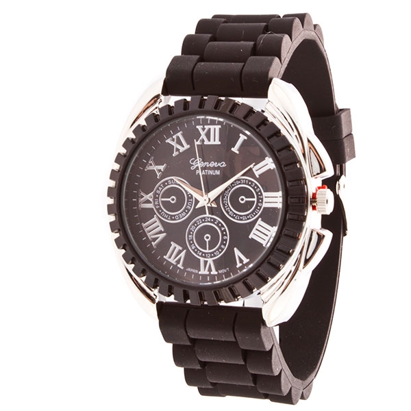 Wholesale black silicone watch silver detail inch round surrounding frame Dials