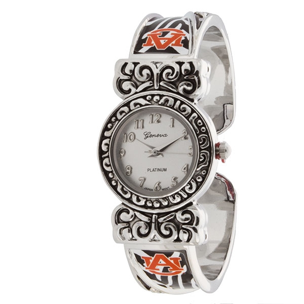 Wholesale auburn collegiate fashion watch silver finish school color accents