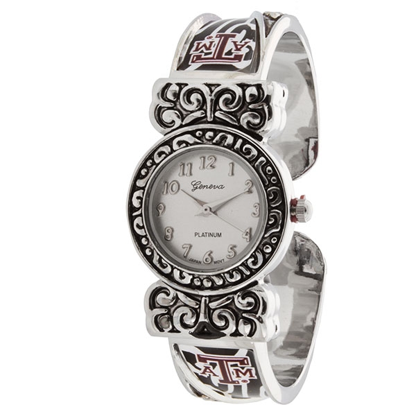 Wholesale texas M collegiate fashion watch silver finish school color accents