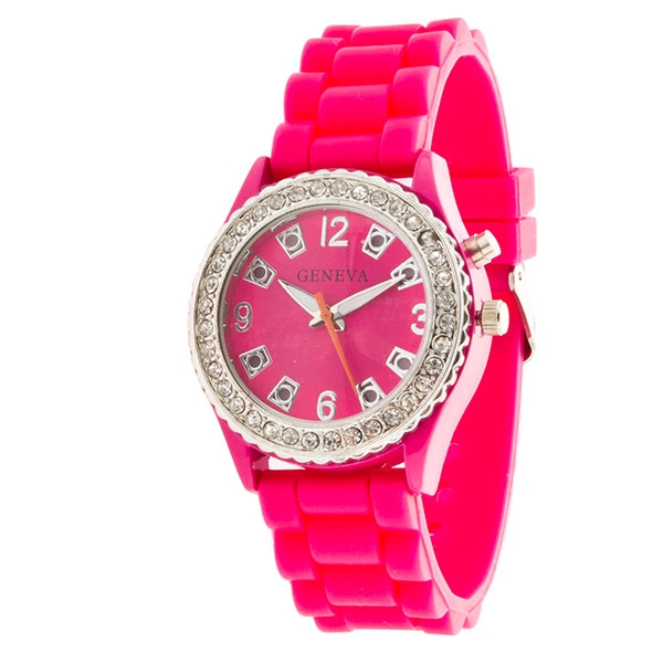 Wholesale hot pink silicon watch band hot pink multiple color strobe light behin