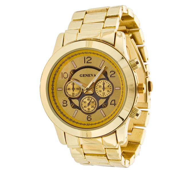 Wholesale large polished gold measuring link stainless steel watch band gold fin