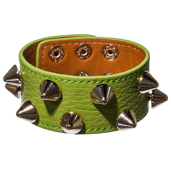 Wholesale lime green leather gold spike bracelet