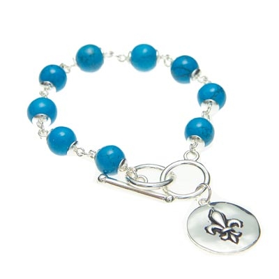 Wholesale genuine Stone Blue Turquoise Beads Polished Silver Rondelles Charm Bra