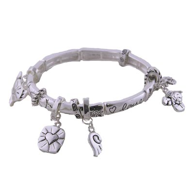 Wholesale polished Silver Bracelet Hearts Angels other Charms Love Inscription B