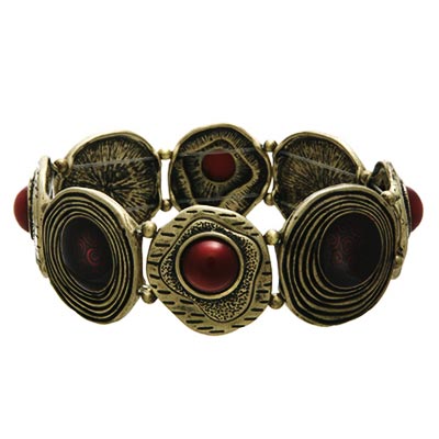 Wholesale bronze Art Deco Burgandy Glass Insets Stretch Band Bracelet Bracelet A