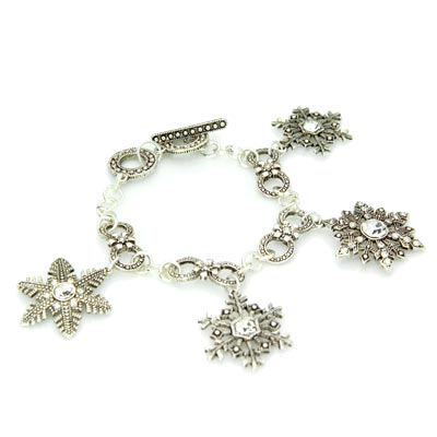 Wholesale snowflake Designs Black Silver Charm Bracelet Designs have Simulated R