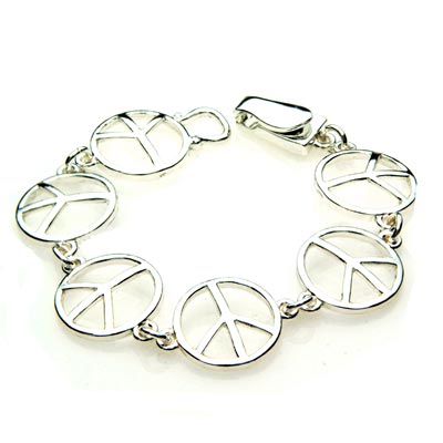 Wholesale peace Signs Polished Silver Metal Bracelet Magnetic Clasp Lead Safe Br