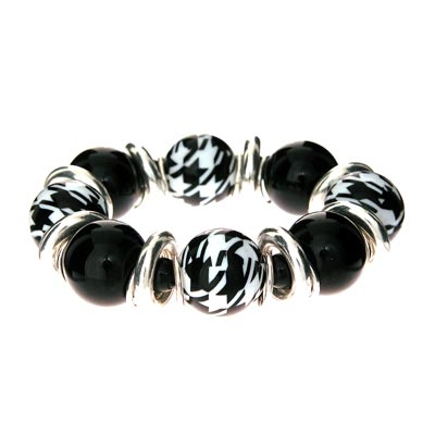 Wholesale jet Houndstooth Pattern Beads Polished Silver Accents Stretch Band Bra