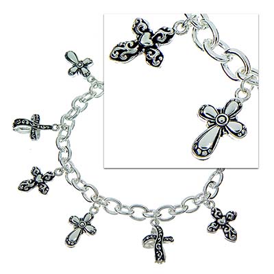 Wholesale polished Silver Bracelet Cross Charms Bracelet Approx W