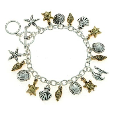 Wholesale beach Sea Life Polished Gold Silver Charm Bracelet Toggle Connector Le