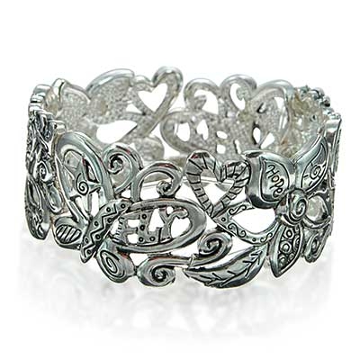 Wholesale silver Stretch Band Bracelet Butterfly Floral Designs Fly Hope Grow Pr