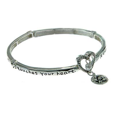 Wholesale inspirational Flower Charm Bracelet Polished Silver Stretch Band Brace