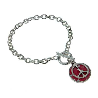 Wholesale polished Silver Bracelet Pink Polka Dot Toggle Connection Matches Neck