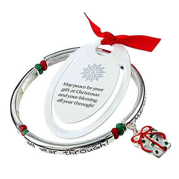 Wholesale christmas Stretch Band Charm Bracelet Wrapped Gift Charm Inscription R