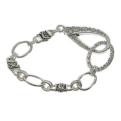 Wholesale textured Engraved Silver Link Bracelet Lobster Clasp Connector Lead Co
