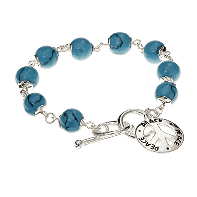Wholesale chinese Turquoise Beads Polished Silver Rondelles Peace Sign Dangles C