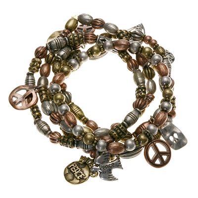 Wholesale peace Dove Symbols Charm Bracelet Stretch Band Polished Gold Rose Gold