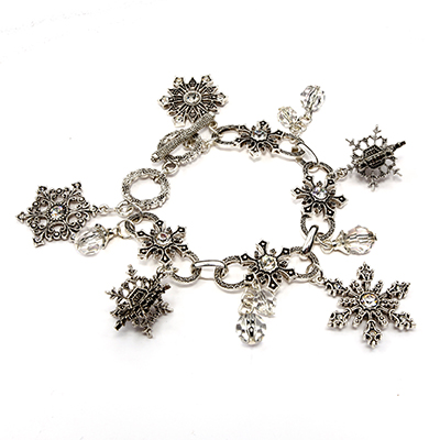 Wholesale filigree Snowflake Charm Designs Polished silver CZ Accents Toggle Con