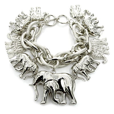 Wholesale lucky Elephants Polished Silver Metal Hoop Chain Bracelet Toggle Conne