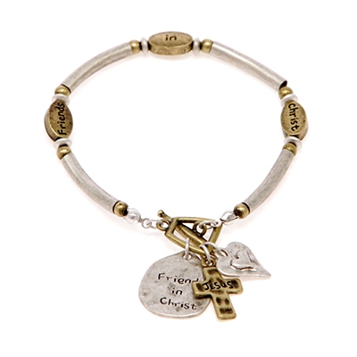 Wholesale inspirational Charm Bracelet Inscription Reads Friends Christ Cross Ch