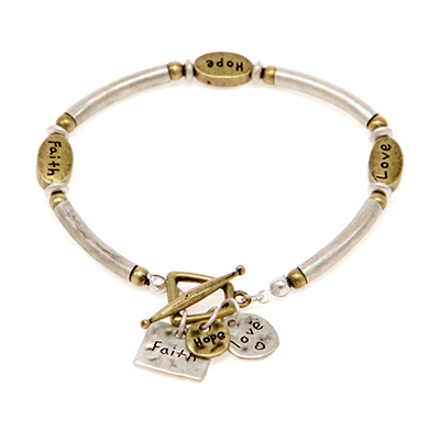 Wholesale inspirational Charm Bracelet Inscription Reads Faith Love Hope Cross C