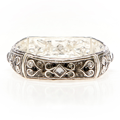 Wholesale polished Silver Bracelet Filigree Vine Designs Black Gray Clear CZs Le