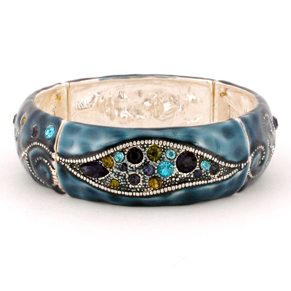 Wholesale copen blue enamel stretch bracelet various blue green cz s silver deta